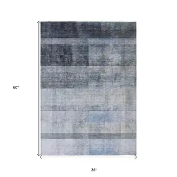 3' X 5' Gray Ombre Washable Indoor Outdoor Area Rug