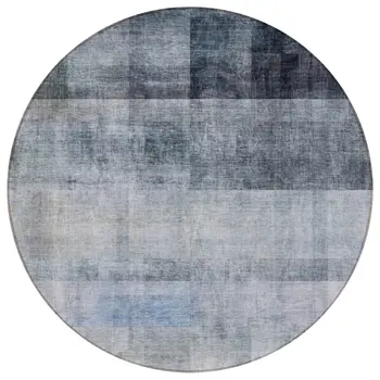8' Round Navy and Gray Round Ombre Washable Non Skid Indoor Outdoor Area Rug