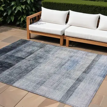 8' X 10' Gray Ombre Washable Indoor Outdoor Area Rug