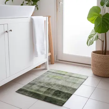 2' X 3' Olive Green Ombre Washable Non Skid Indoor Outdoor Area Rug
