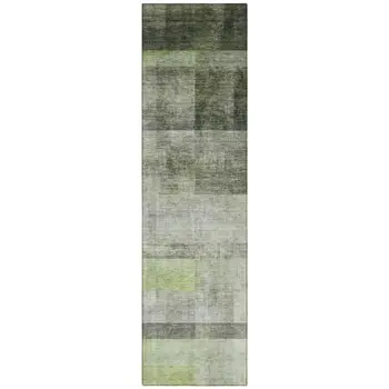 8' Runner Olive Green Ombre Washable Non Skid Indoor Outdoor Runner Rug