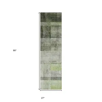 8' Runner Olive Green Ombre Washable Non Skid Indoor Outdoor Runner Rug