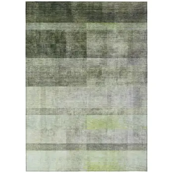 5' X 8' Olive Green Ombre Washable Non Skid Indoor Outdoor Area Rug