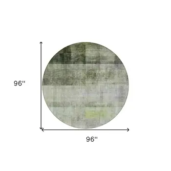 8' Olive Green Round Ombre Washable Indoor Outdoor Area Rug