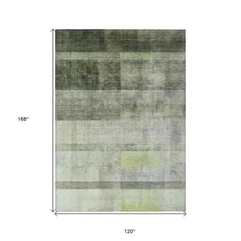 10' X 14' Olive Green Ombre Washable Non Skid Indoor Outdoor Area Rug