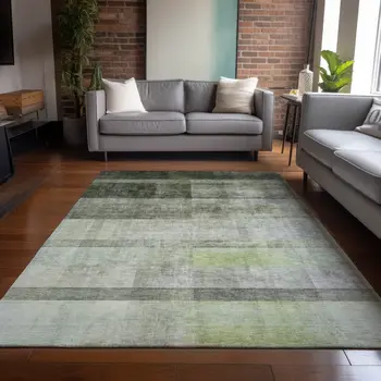 10' X 14' Olive Green Ombre Washable Non Skid Indoor Outdoor Area Rug