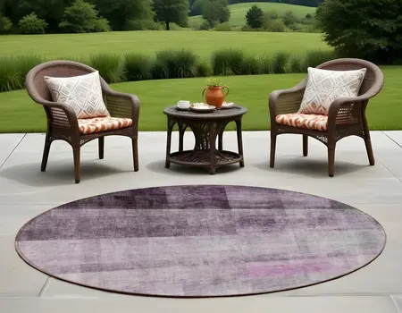 8' Purple Round Ombre Washable Indoor Outdoor Area Rug