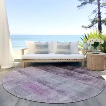 8' Purple Round Ombre Washable Indoor Outdoor Area Rug