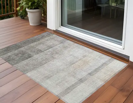 3' X 5' Taupe Ombre Washable Non Skid Indoor Outdoor Area Rug