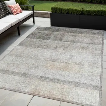5' X 8' Taupe Ombre Washable Non Skid Indoor Outdoor Area Rug