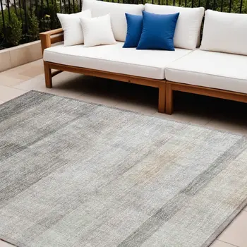 10' X 14' Taupe Ombre Washable Non Skid Indoor Outdoor Area Rug