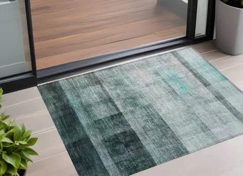 2' X 3' Teal Ombre Washable Non Skid Indoor Outdoor Area Rug