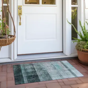 2' X 3' Teal Ombre Washable Non Skid Indoor Outdoor Area Rug