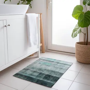 2' X 3' Teal Ombre Washable Non Skid Indoor Outdoor Area Rug