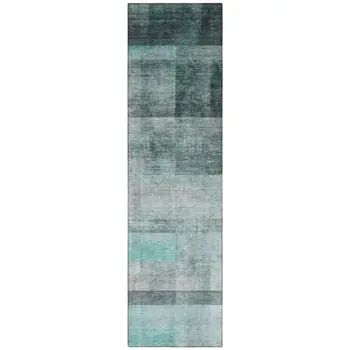 8' Runner Teal Ombre Washable Non Skid Indoor Outdoor Runner Rug
