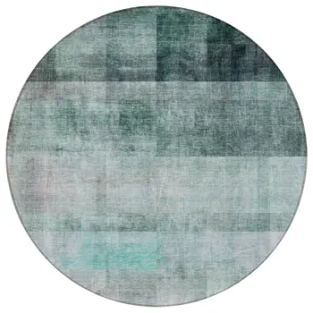 8' Round Teal Round Ombre Washable Non Skid Indoor Outdoor Area Rug