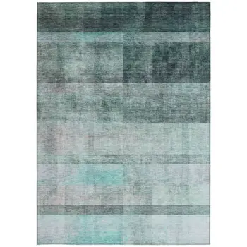 9' X 12' Teal Ombre Washable Non Skid Indoor Outdoor Area Rug