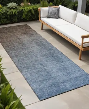 8' Blue And Green Ombre Washable Indoor Outdoor Runner Rug