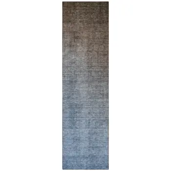 8' Blue And Green Ombre Washable Indoor Outdoor Runner Rug