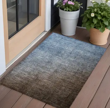 3' X 5' Blue and Green Ombre Washable Non Skid Indoor Outdoor Area Rug