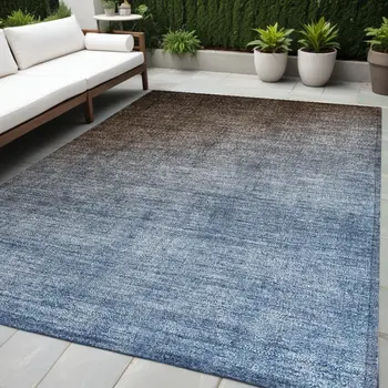 5' X 8' Blue and Green Ombre Washable Non Skid Indoor Outdoor Area Rug