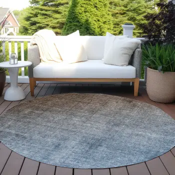 8' Round Blue and Green Round Ombre Washable Non Skid Indoor Outdoor Area Rug