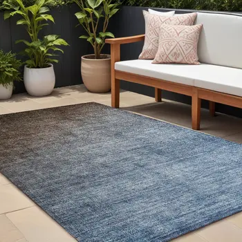 8' X 10' Blue And Green Ombre Washable Indoor Outdoor Area Rug
