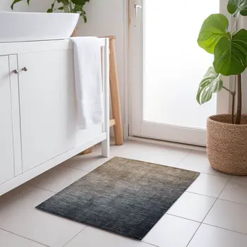 2' X 3' Taupe and Gray Ombre Washable Non Skid Indoor Outdoor Area Rug