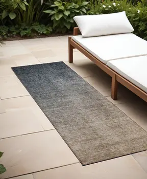 8' Taupe And Gray Ombre Washable Indoor Outdoor Runner Rug