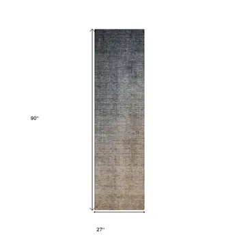 8' Taupe And Gray Ombre Washable Indoor Outdoor Runner Rug