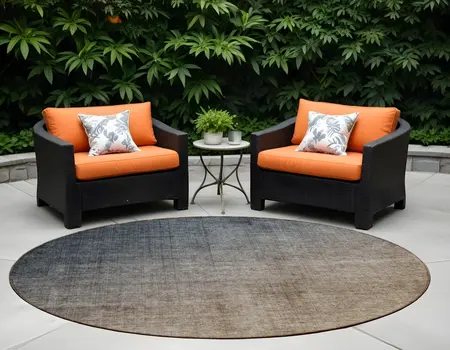 8' Taupe And Gray Round Ombre Washable Indoor Outdoor Area Rug