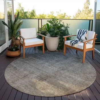 8' Taupe And Gray Round Ombre Washable Indoor Outdoor Area Rug