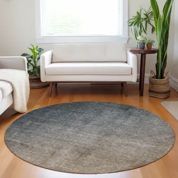 8' Taupe And Gray Round Ombre Washable Indoor Outdoor Area Rug