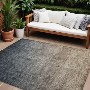 9' X 12' Taupe And Gray Ombre Washable Indoor Outdoor Area Rug