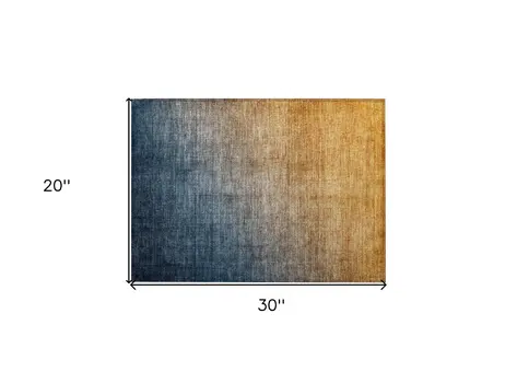2' X 3' Denim and Gold Ombre Washable Non Skid Indoor Outdoor Area Rug