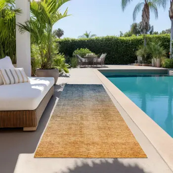8' Gold Ombre Washable Indoor Outdoor Runner Rug