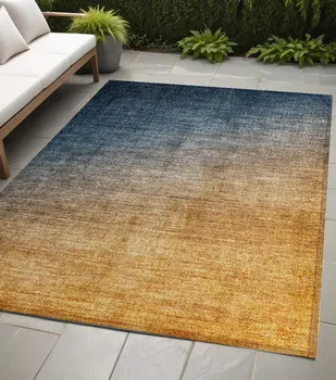 5' X 8' Gold Ombre Washable Indoor Outdoor Area Rug