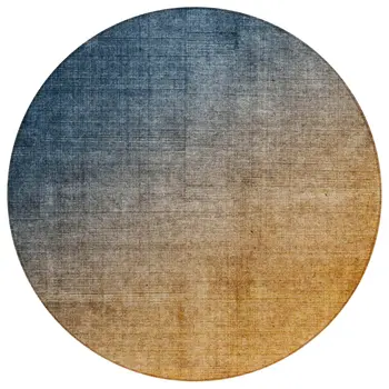 8' Gold Round Ombre Washable Indoor Outdoor Area Rug