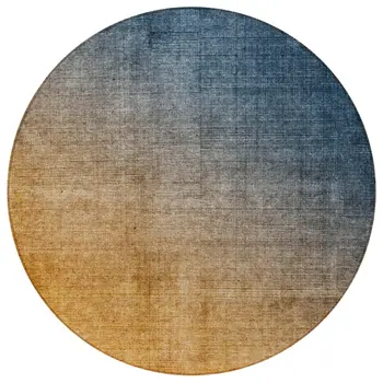 8' Gold Round Ombre Washable Indoor Outdoor Area Rug