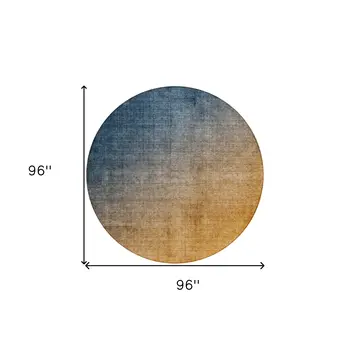 8' Gold Round Ombre Washable Indoor Outdoor Area Rug
