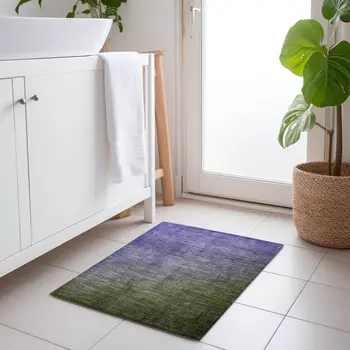 2' X 3' Olive Green and Purple Ombre Washable Non Skid Indoor Outdoor Area Rug