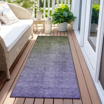 8' Runner Olive Green and Purple Ombre Washable Non Skid Indoor Outdoor Runner Rug