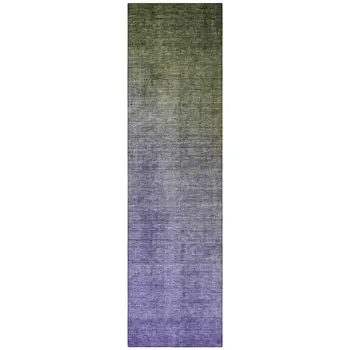 8' Runner Olive Green and Purple Ombre Washable Non Skid Indoor Outdoor Runner Rug