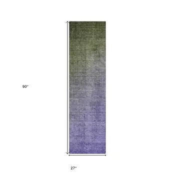 8' Runner Olive Green and Purple Ombre Washable Non Skid Indoor Outdoor Runner Rug