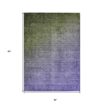 3' X 5' Olive Green And Purple Ombre Washable Indoor Outdoor Area Rug