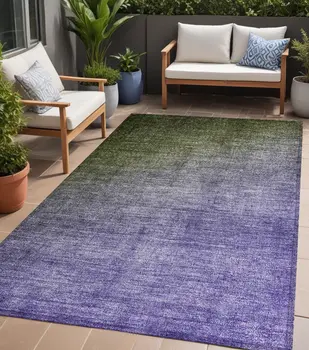 5' X 8' Olive Green and Purple Ombre Washable Non Skid Indoor Outdoor Area Rug