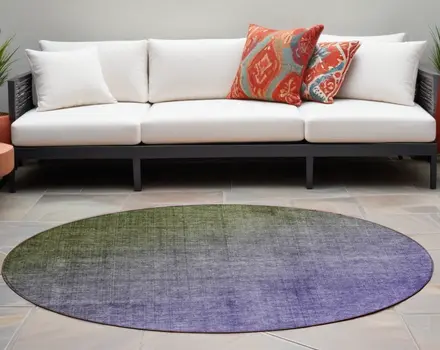 8' Olive Green And Purple Round Ombre Washable Indoor Outdoor Area Rug