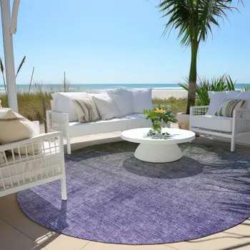 8' Olive Green And Purple Round Ombre Washable Indoor Outdoor Area Rug