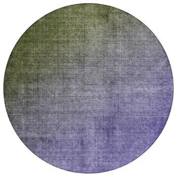 8' Olive Green And Purple Round Ombre Washable Indoor Outdoor Area Rug