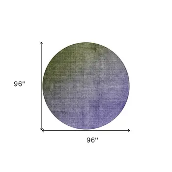 8' Olive Green And Purple Round Ombre Washable Indoor Outdoor Area Rug